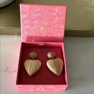 Pink Linen Gold Heart Earrings